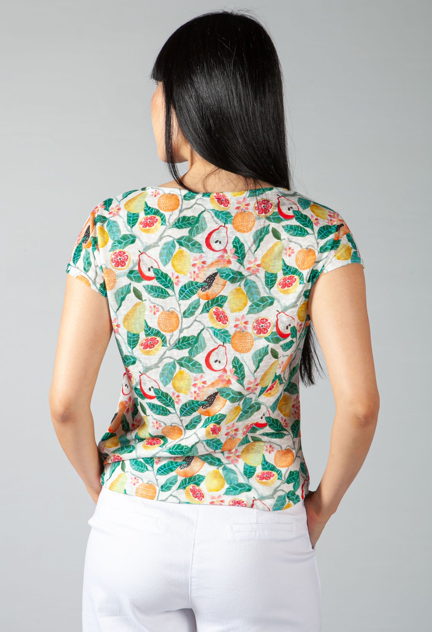 Lemon Print Top with Shoulder Detail