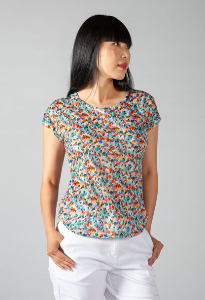 Watercolour Print Top with Shoulder Detail