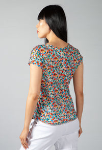 Watercolour Print Top with Shoulder Detail