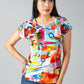 Abstract Print Top with Shoulder Detail