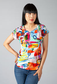 Abstract Print Top with Shoulder Detail