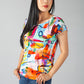 Abstract Print Top with Shoulder Detail