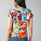 Abstract Print Top with Shoulder Detail