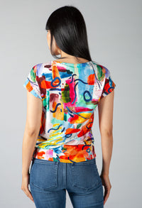 Abstract Print Top with Shoulder Detail