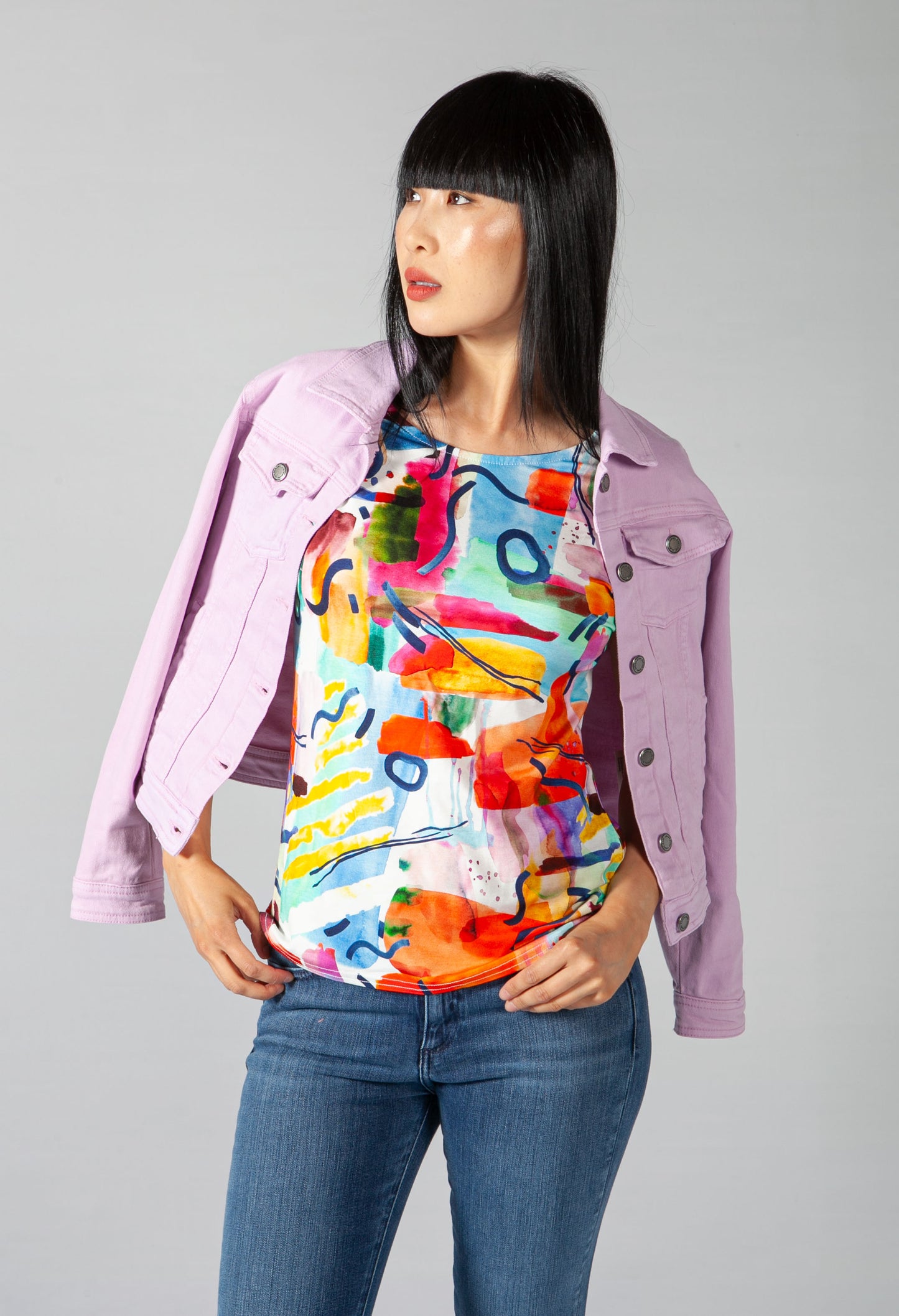 Abstract Print Top with Shoulder Detail