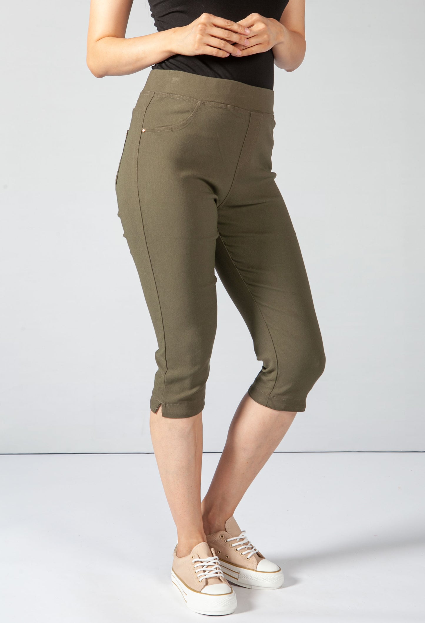 Cropped Pull Up Jeans on Khaki