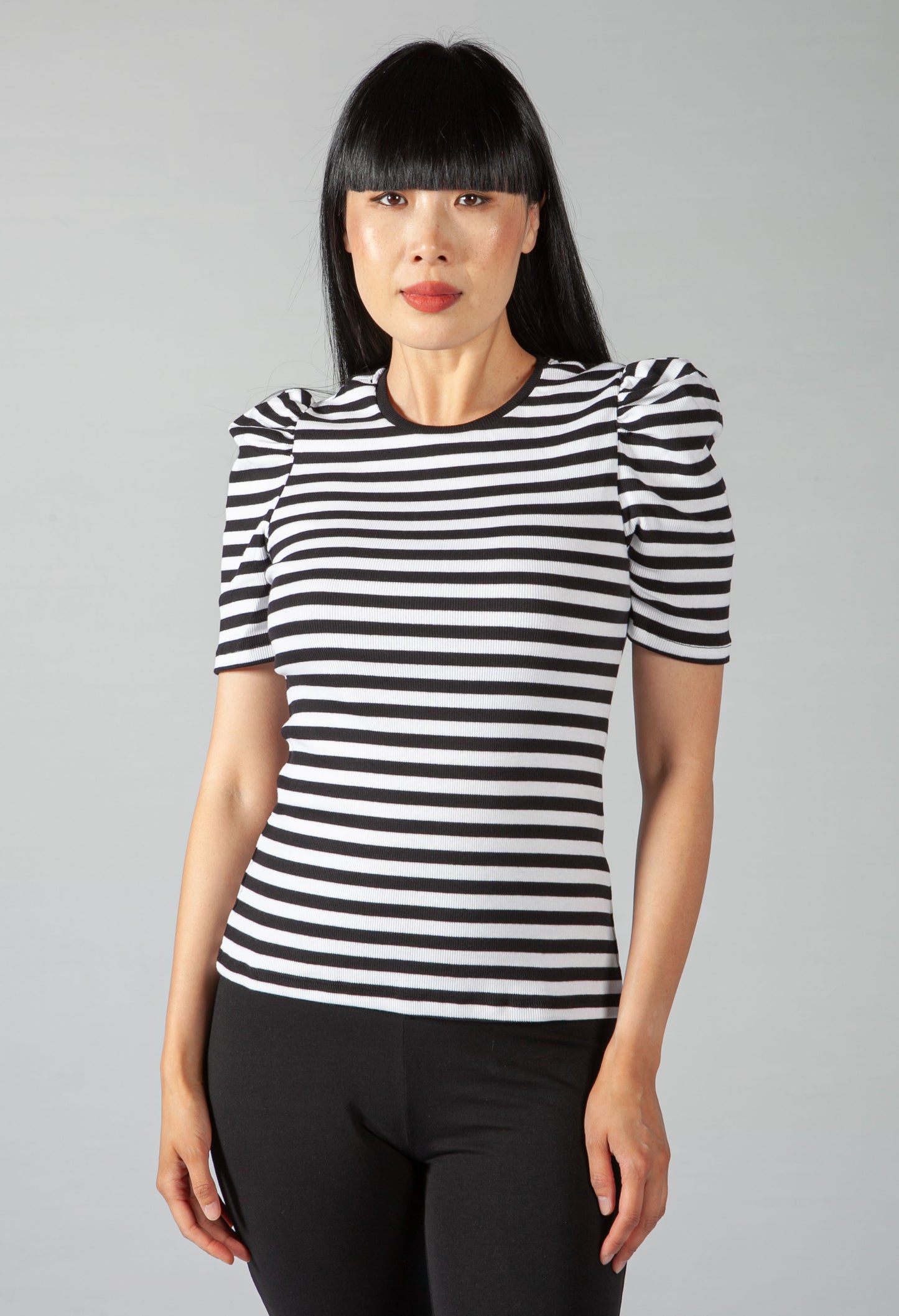 Stripe Top with Puff Shoulder