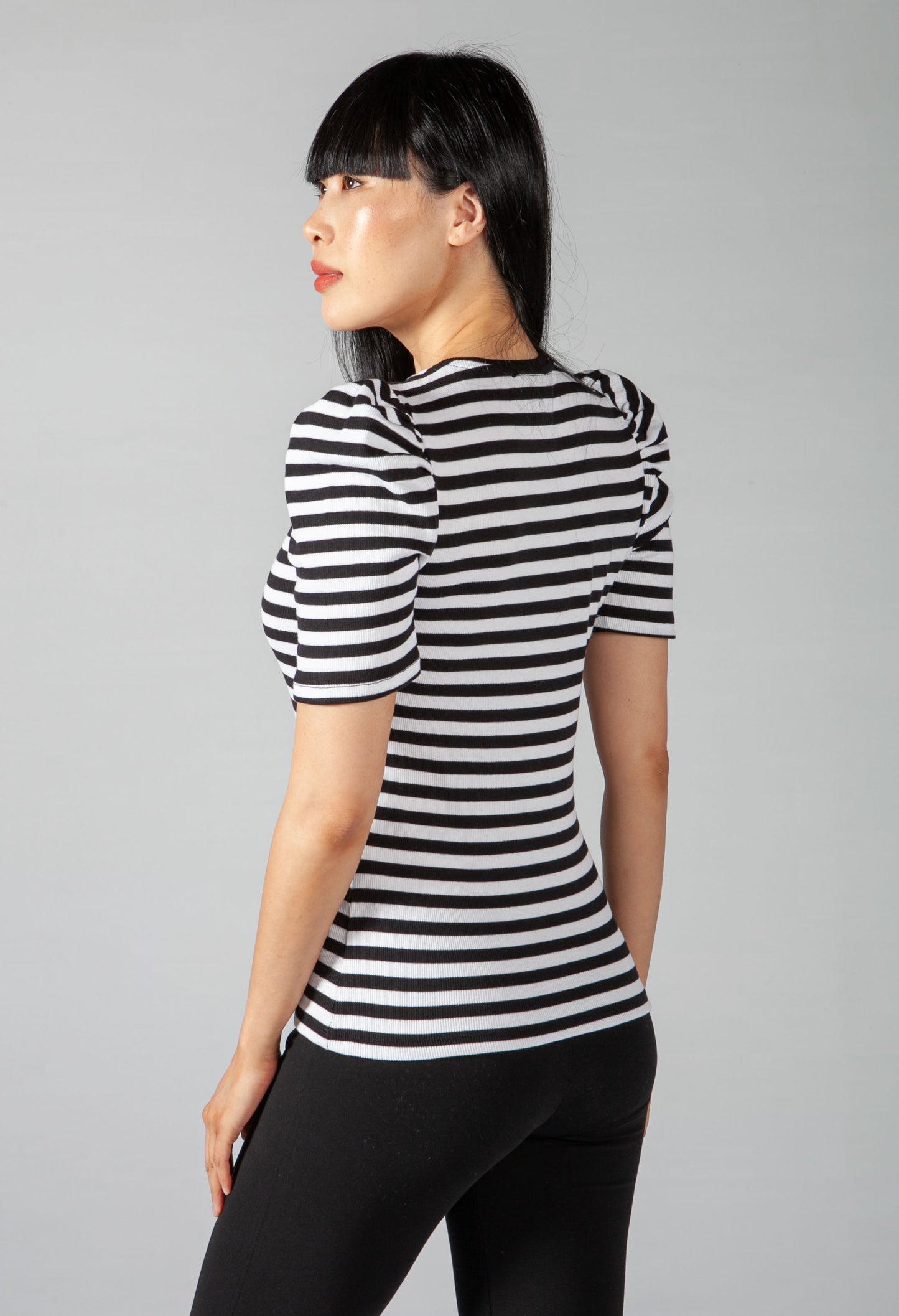 Stripe Top with Puff Shoulder