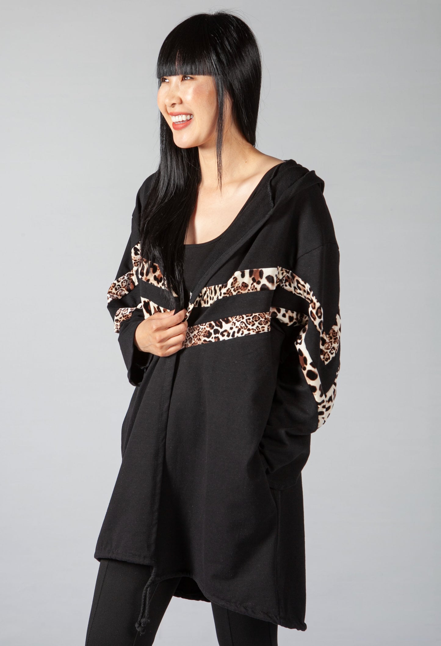 Leopard Sleeves 3/4 Length Coat