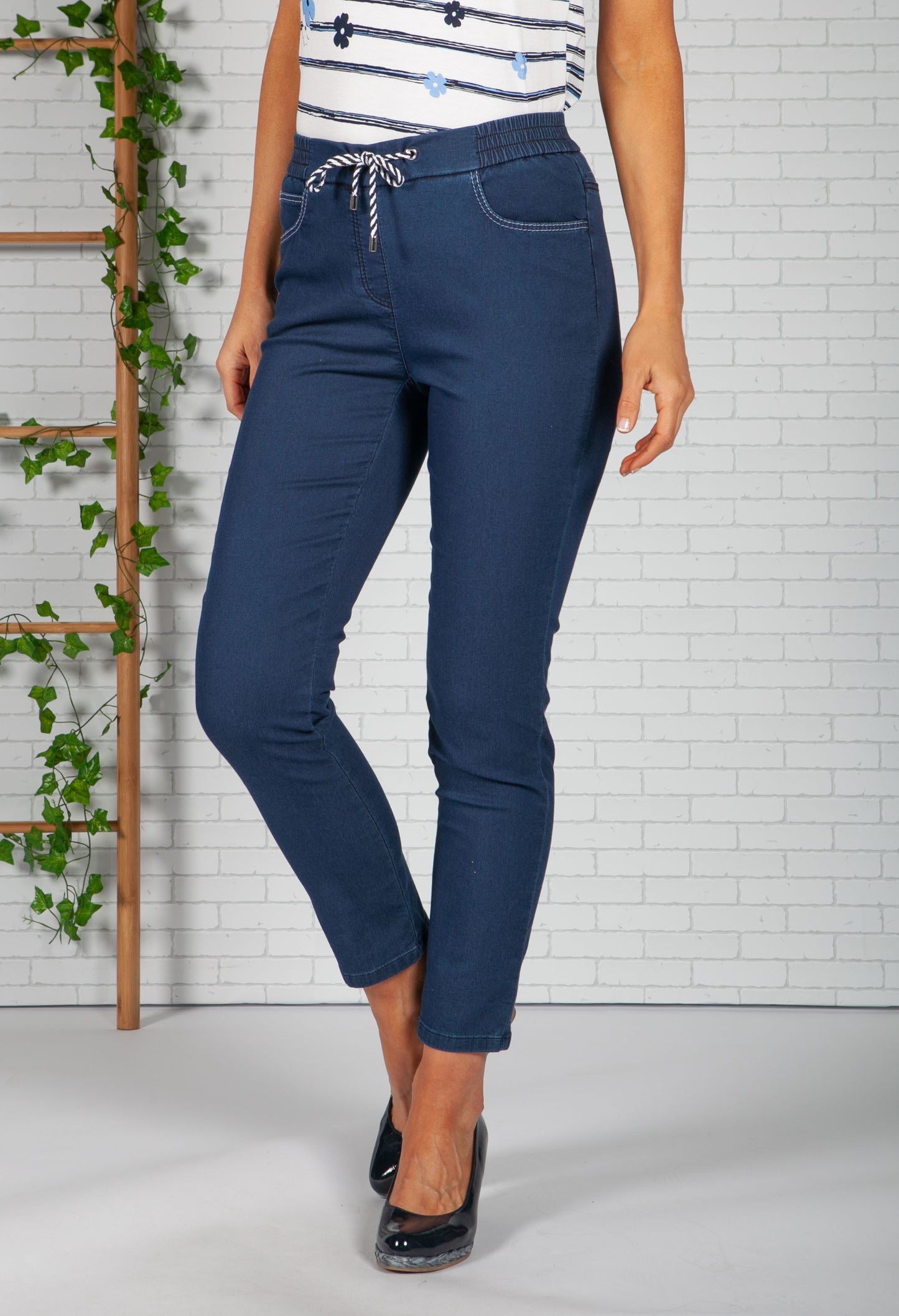 Deep denim Tie Front Trousers