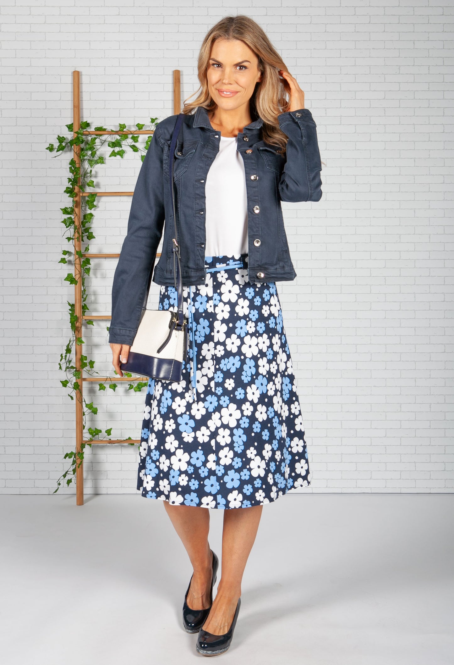 Navy Pop Floral Print Skirt