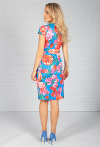 Bright Blue Rose Print Dress