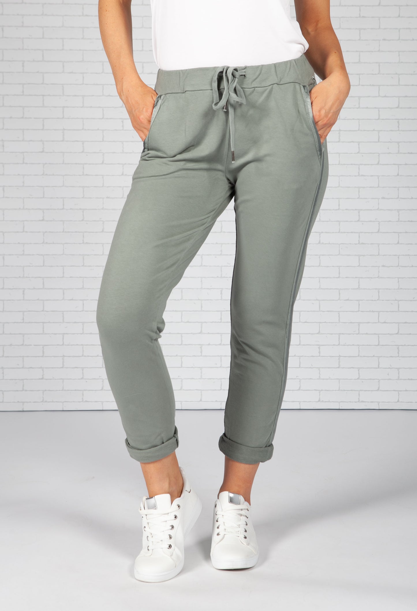 Olive Green  Satin Stripe Joggers