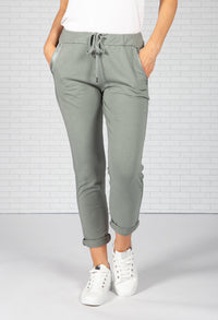 Olive Green Satin Stripe Joggers