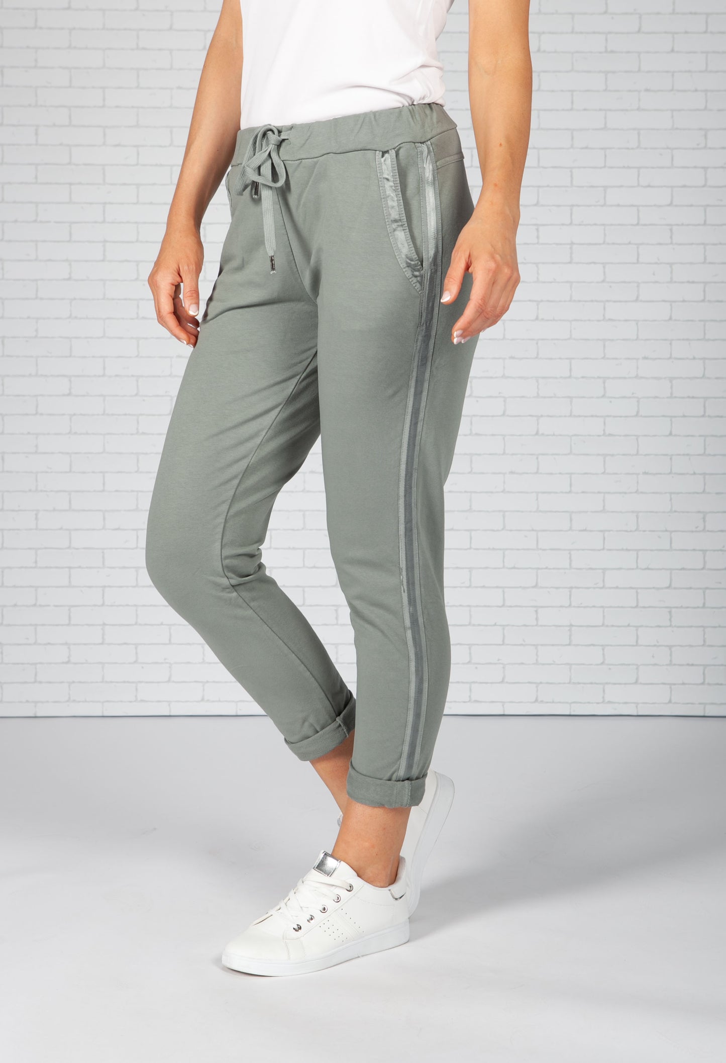 Olive Green  Satin Stripe Joggers