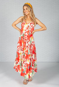 Red Dark Palm Print Maxi Dress