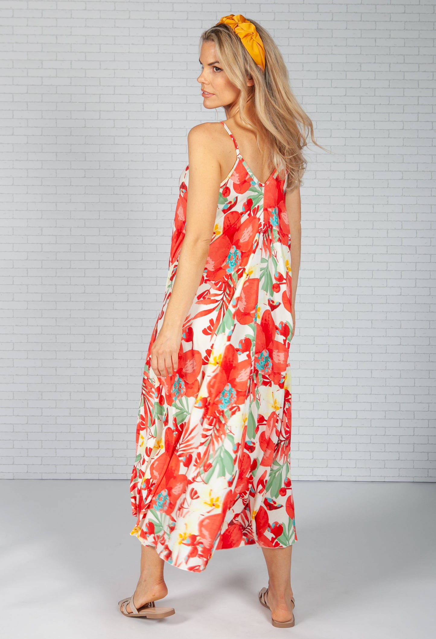 Red Dark Palm Print Maxi Dress