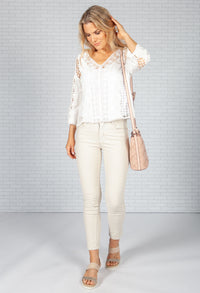 Cream Embroidered Top with Cami