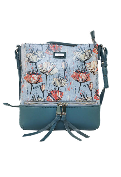 Turquoise Poppy Print Crossbody Bag