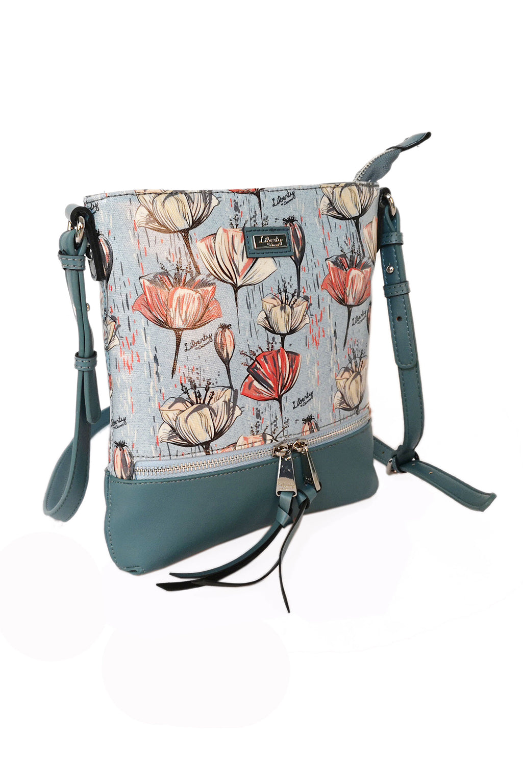 Turquoise Poppy Print Crossbody Bag