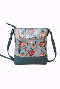 Turquoise Poppy Print Crossbody Bag