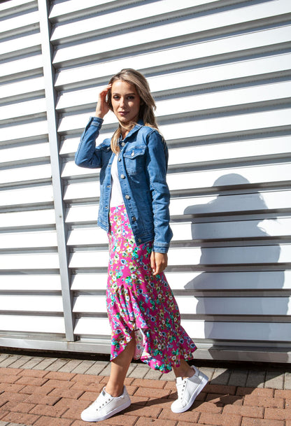 Forget Me Not Floral Print Skirt in Pink