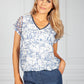 White and Shimmer Blue Lace Top