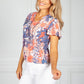 Coral and Navy Paisley Print Top with Necklace Detail