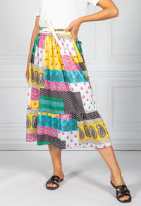 Yellow Mix Paisley Patch Print Skirt: