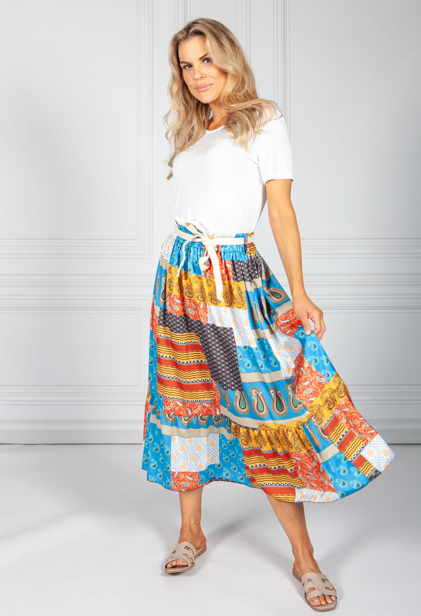 Blue Mix Paisley Patch Print Skirt