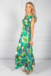 Blue Tropic Palm Print Maxi Dress