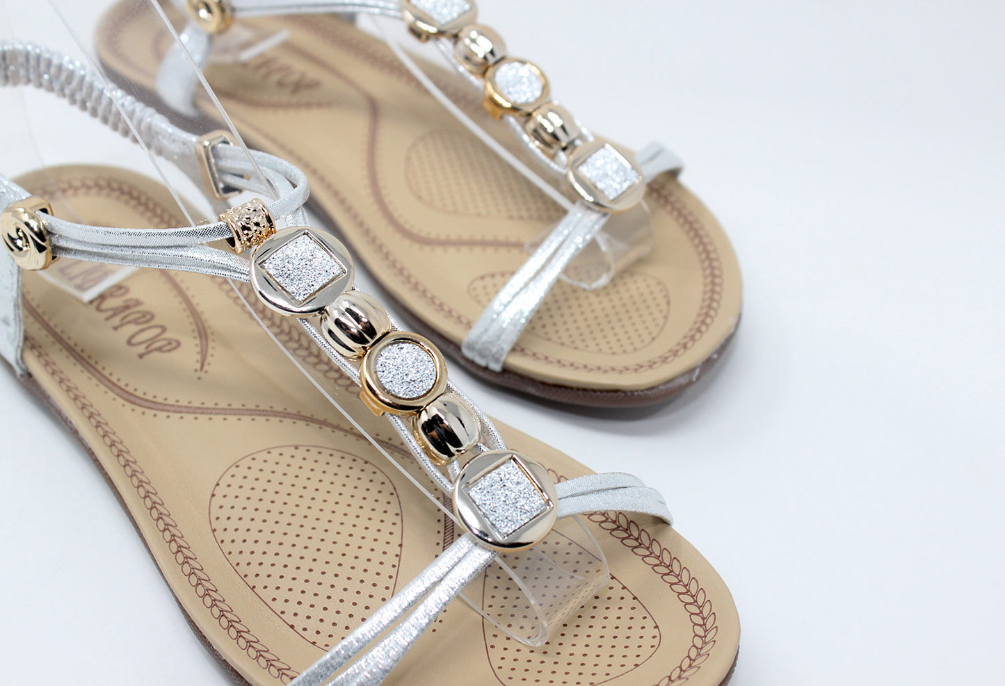 Glitter Studded Detail Sandal in Silver