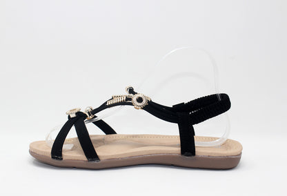 Gold Studded Sandal in Black