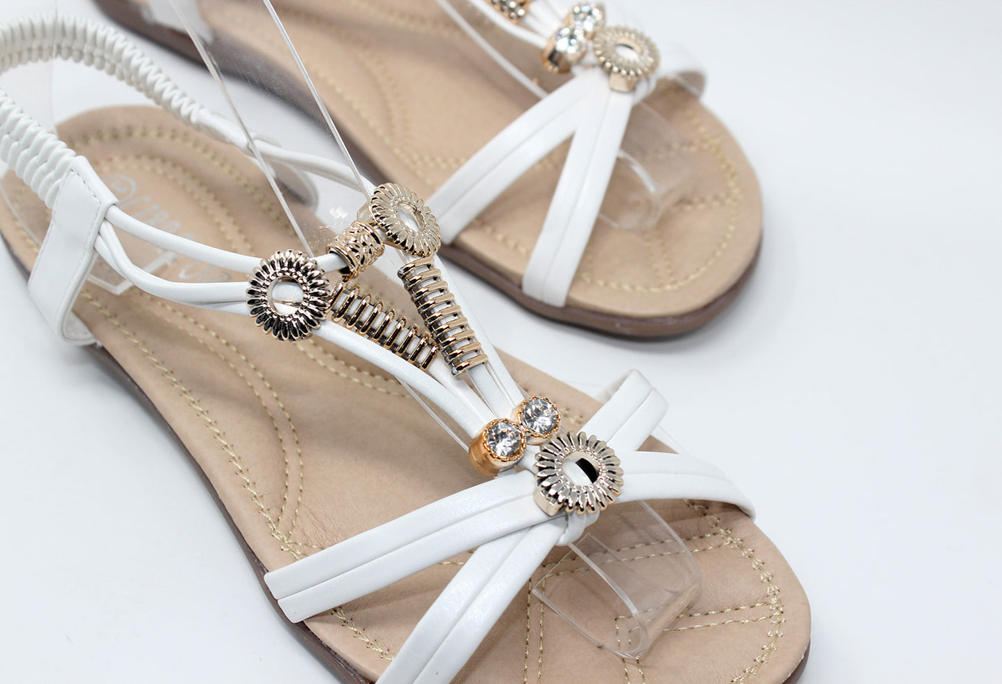 Gold Studded Sandal in White