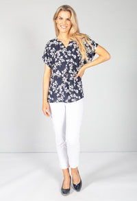 Navy Blossom Print Blouse