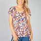 Tan Geometric Print Top with Button Detail