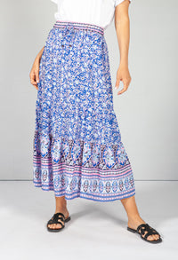 Royal Blue Blossom Print Skirt