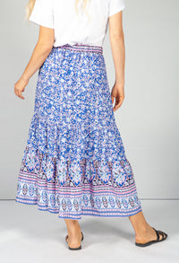 Royal Blue Blossom Print Skirt