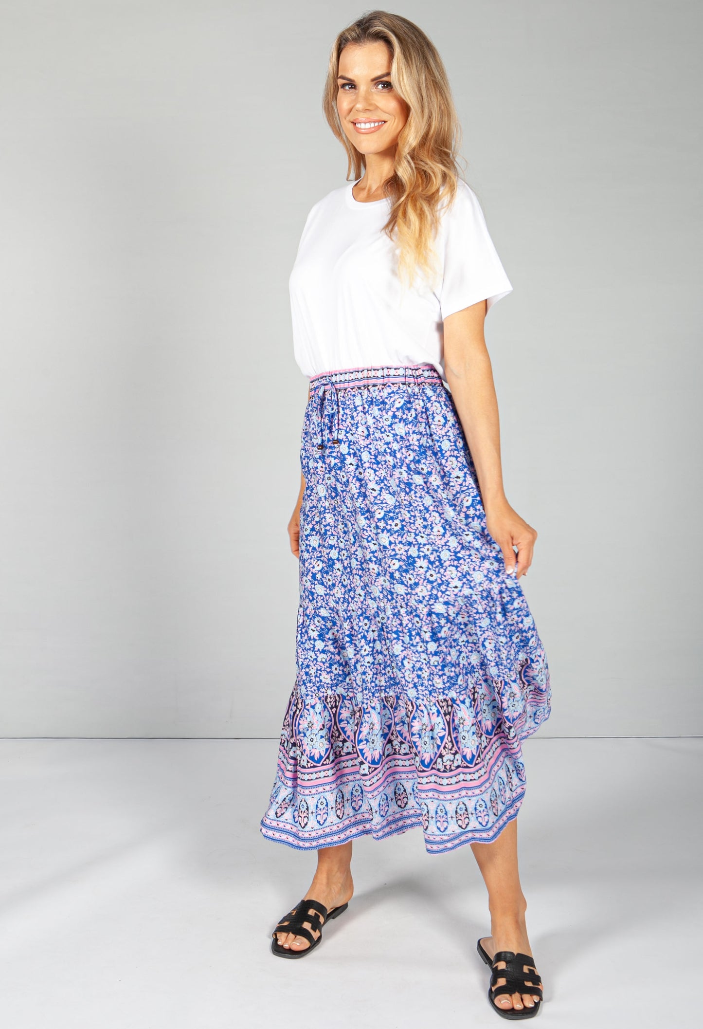 Royal Blue Blossom Print Skirt