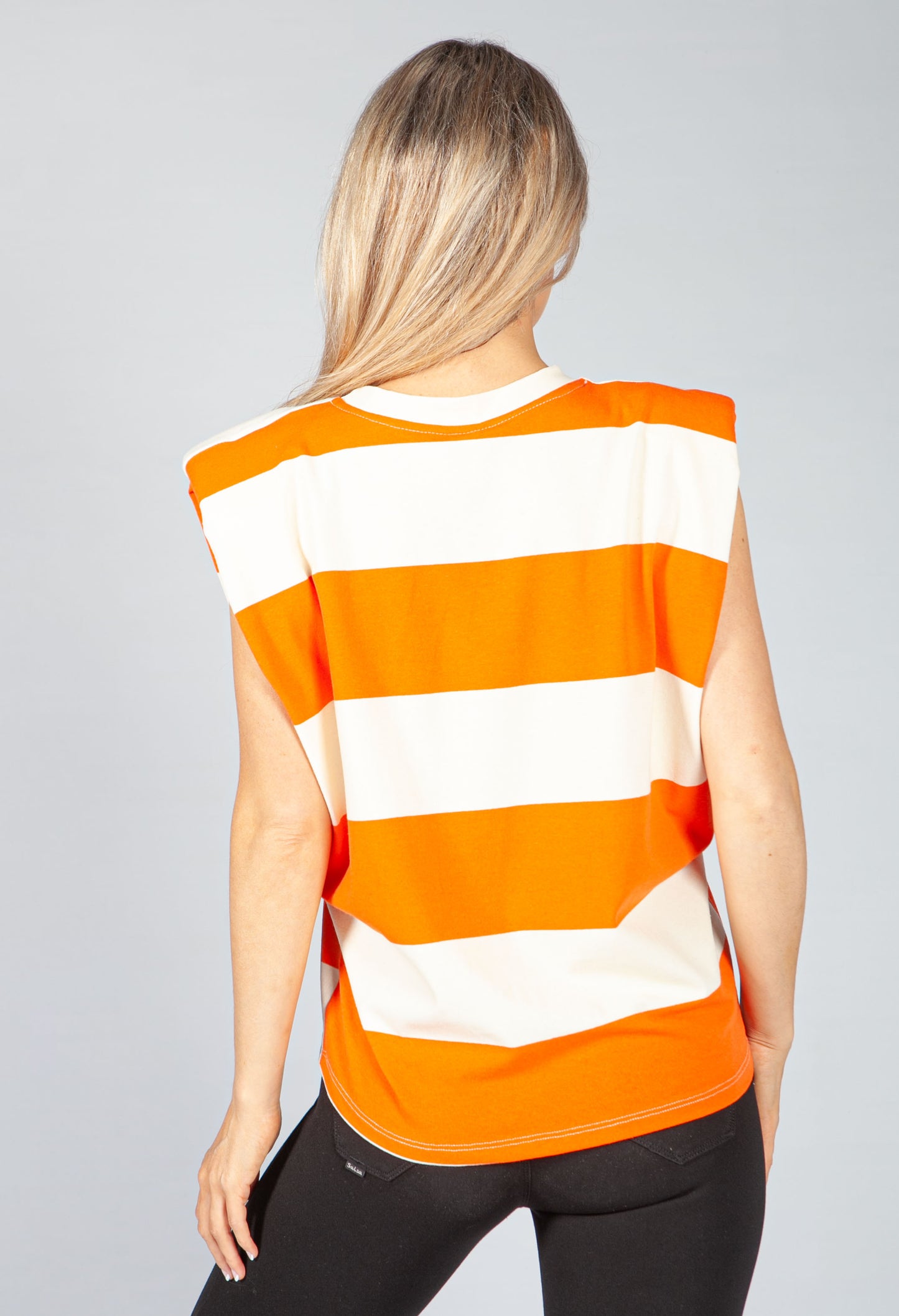 Summer Orange Stripe Sleeveless Tee