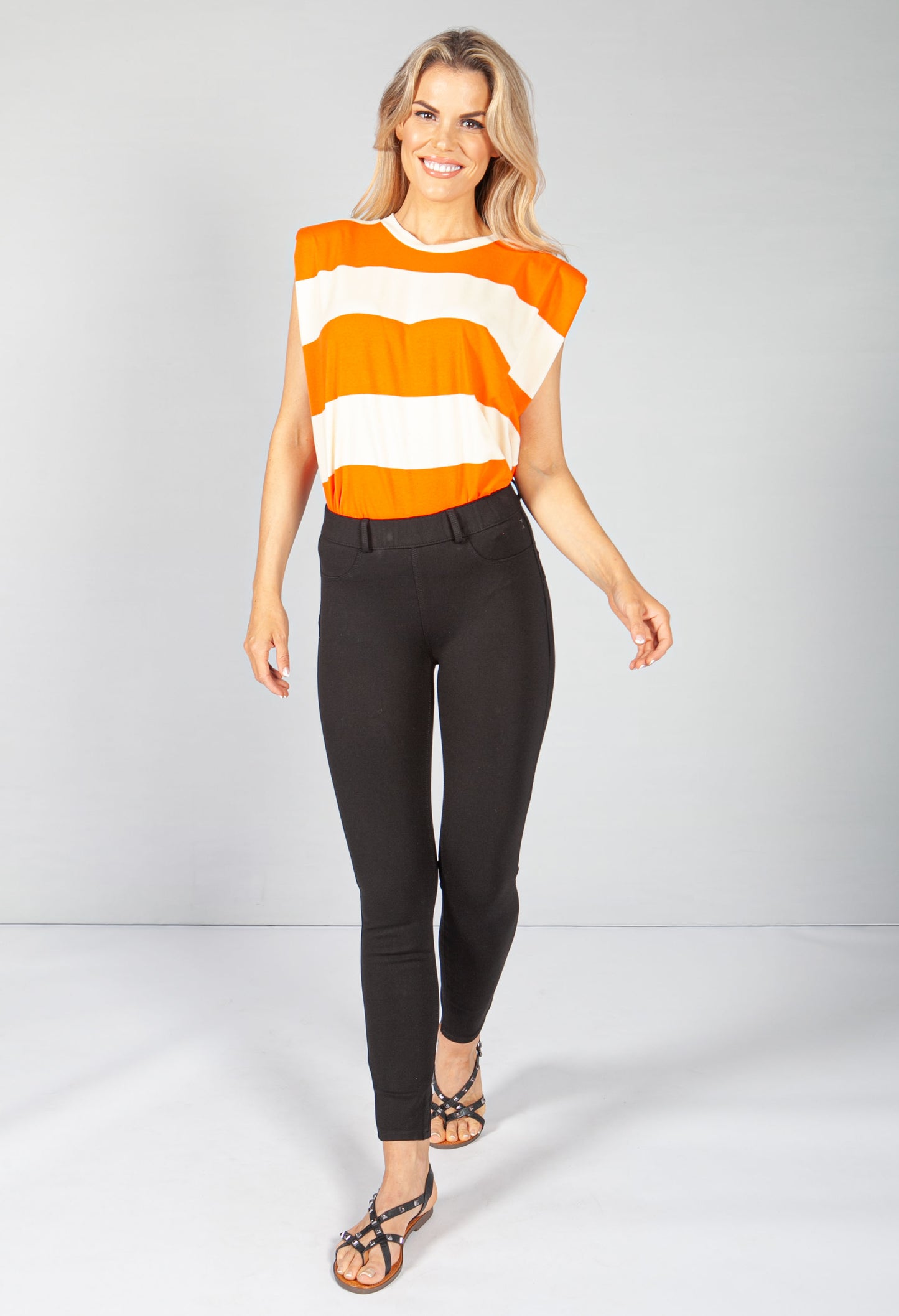 Summer Orange Stripe Sleeveless Tee