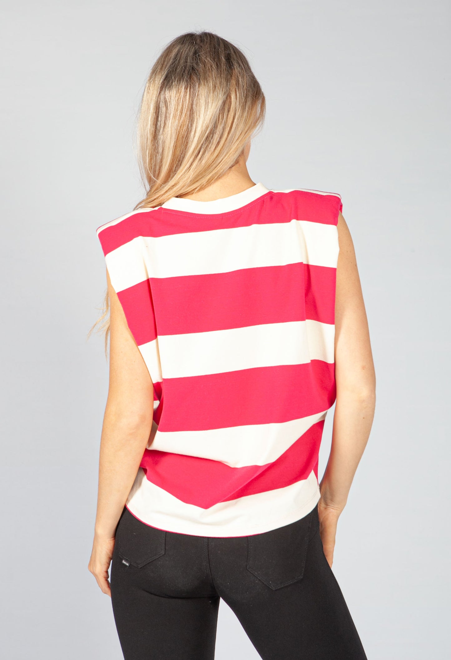 Fuchsia Stripe Sleeveless Tee