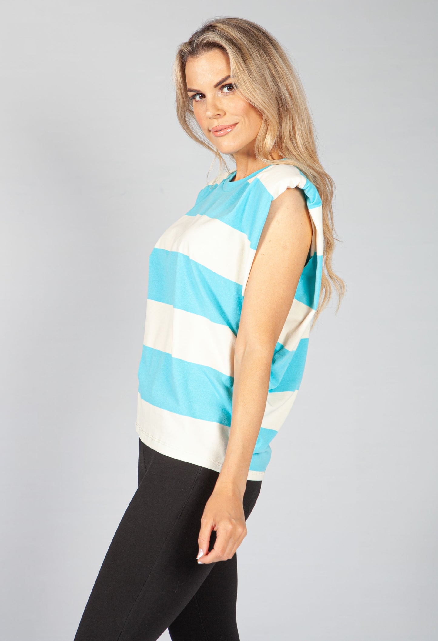 Aqua Stripe Sleeveless Tee