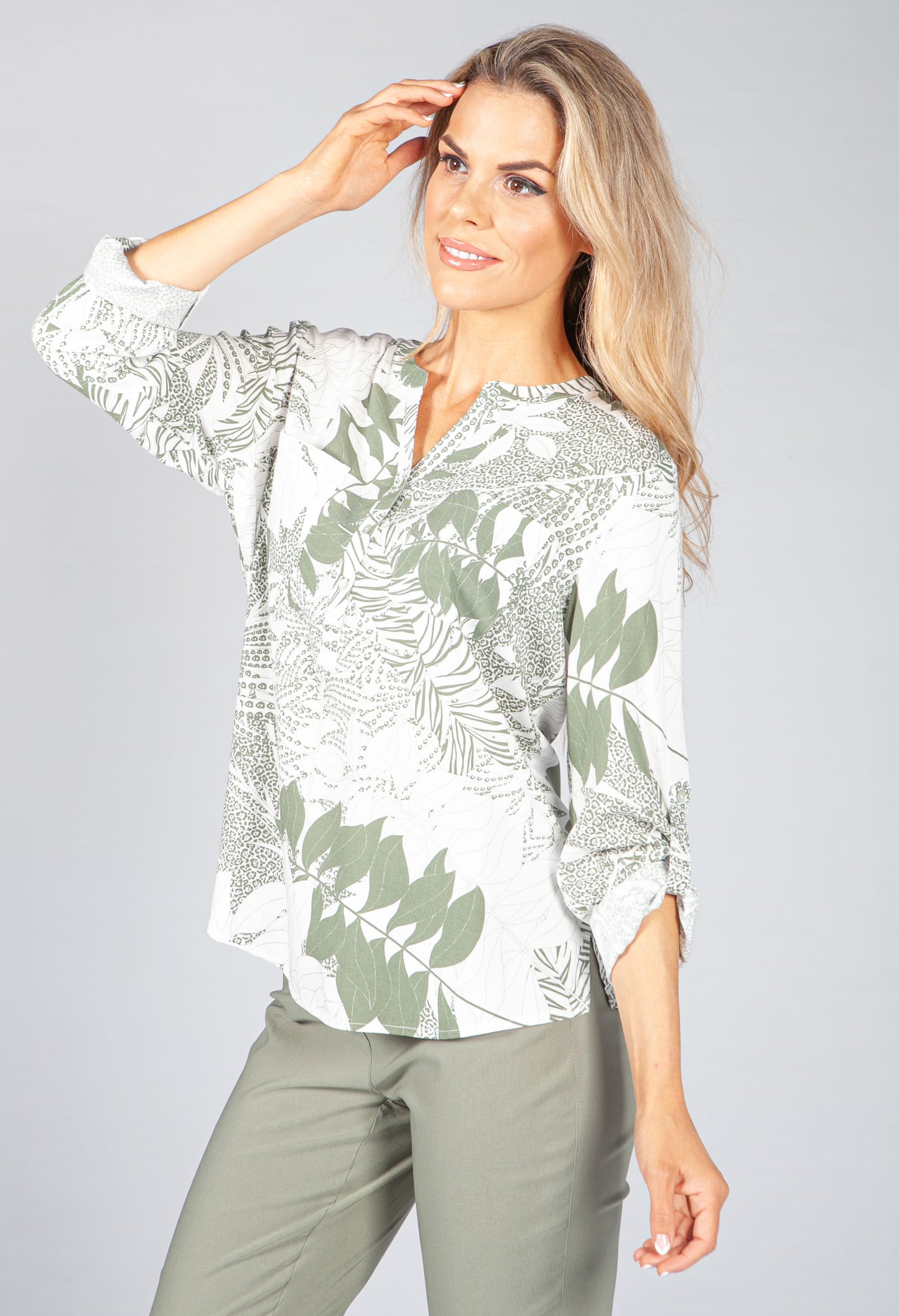 Khaki Palm Print Blouse