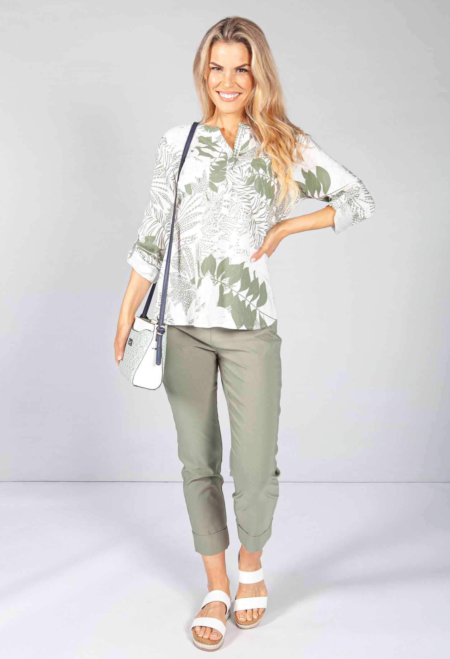 Khaki Palm Print Blouse