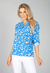 Bright Blue Floral Pop Blouse