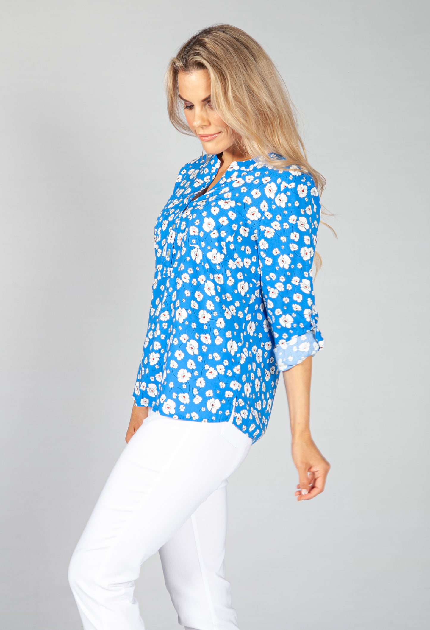 Bright Blue Floral Pop Blouse