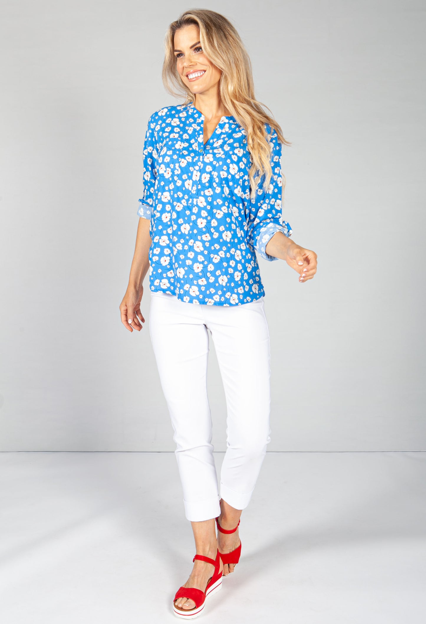 Bright Blue Floral Pop Blouse