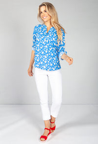 Bright Blue Floral Pop Blouse