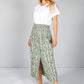 Khaki Faux Button Through Wild Flower Print Skirt